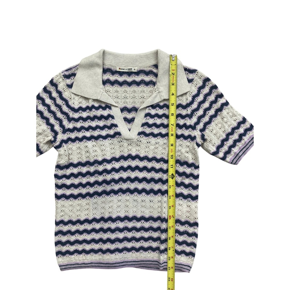 Marine Layer Womens XS Spencer Polo Sweater V-Neck Blue Cream - Picture 3 of 6